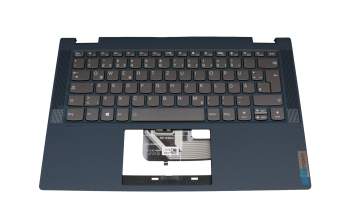 Teclado incl. topcase DE (alemán) gris oscuro/azul con retroiluminacion azul original para Lenovo IdeaPad Flex 5-14ALC05 (82HU)