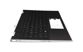 Teclado incl. topcase DE (alemán) negro/negro con retroiluminacion original para HP Pavilion x360 14-dh0100