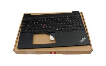 Teclado incl. topcase DE (alemán) negro/negro con retroiluminacion y mouse stick original para Lenovo ThinkPad E16 G2 (21M5/21M6)