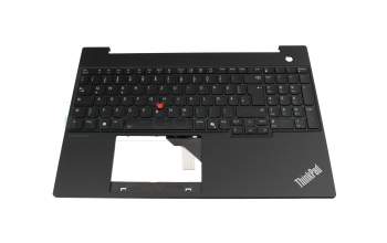 Teclado incl. topcase DE (alemán) negro/negro con retroiluminacion y mouse stick original para Lenovo ThinkPad E16 G2 (21M5/21M6)