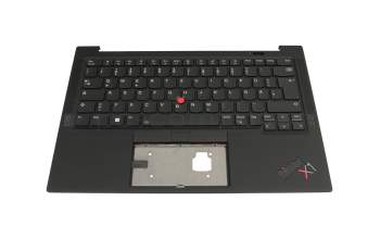Teclado incl. topcase DE (alemán) negro/negro con retroiluminacion y mouse stick original para Lenovo ThinkPad X1 Carbon Gen 11 (21HM/21HN)