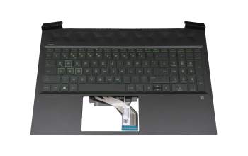 Teclado incl. topcase DE (alemán) negro/verde/negro con retroiluminacion original para HP Pavilion Gaming 16-a0000
