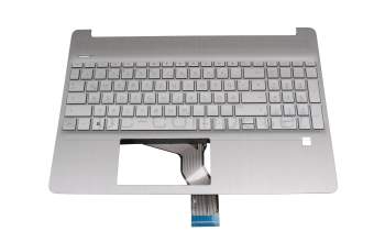Teclado incl. topcase DE (alemán) plateado/plateado (Fingerprint) original para HP 15s-fq0000