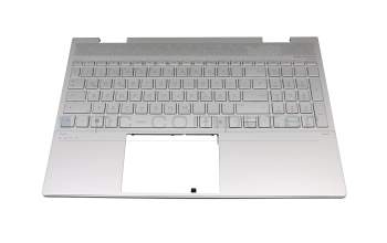 Teclado incl. topcase DE (alemán) plateado/plateado con retroiluminacion (DSC Grafik) original para HP Envy x360 15-ed0000