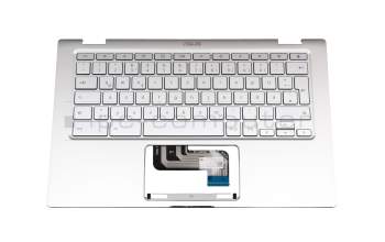 Teclado incl. topcase DE (alemán) plateado/plateado con retroiluminacion original para Asus Chromebook Flip C434TA