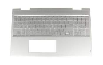 Teclado incl. topcase DE (alemán) plateado/plateado con retroiluminacion original para HP Envy x360 15-bp000