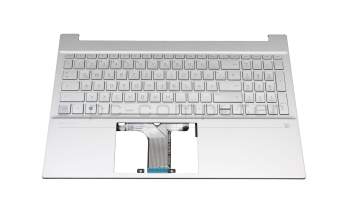 Teclado incl. topcase DE (alemán) plateado/plateado con retroiluminacion original para HP Pavilion 15-eg3000