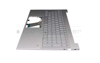 Teclado incl. topcase DE (alemán) plateado/plateado con retroiluminacion original para HP Pavilion 15-eg3000