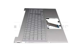 Teclado incl. topcase DE (alemán) plateado/plateado con retroiluminacion original para HP Pavilion 15-eg3000