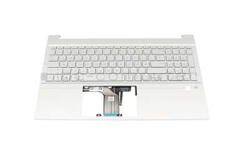 Teclado incl. topcase DE (alemán) plateado/plateado con retroiluminacion original para HP Pavilion 15-eg3000