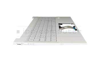 Teclado incl. topcase DE (alemán) plateado/plateado con retroiluminacion original para HP Pavilion 15-eg3000