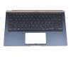 Teclado incl. topcase DE (alemán) negro/azul con retroiluminacion original para Asus UX433FA