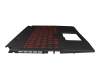 Teclado incl. topcase DE (alemán) negro/rojo/negro con retroiluminacion original para MSI GF66 Katana 11UC/11UD/11SC (MS-1582)